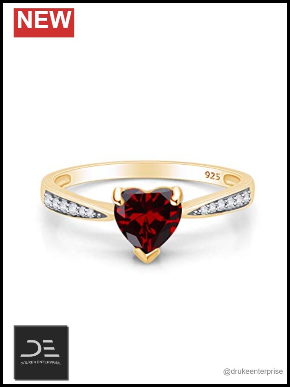 14k Yellow Gold Plated 925 Sterling Silver Heart Shaped Garnet Promise Ring